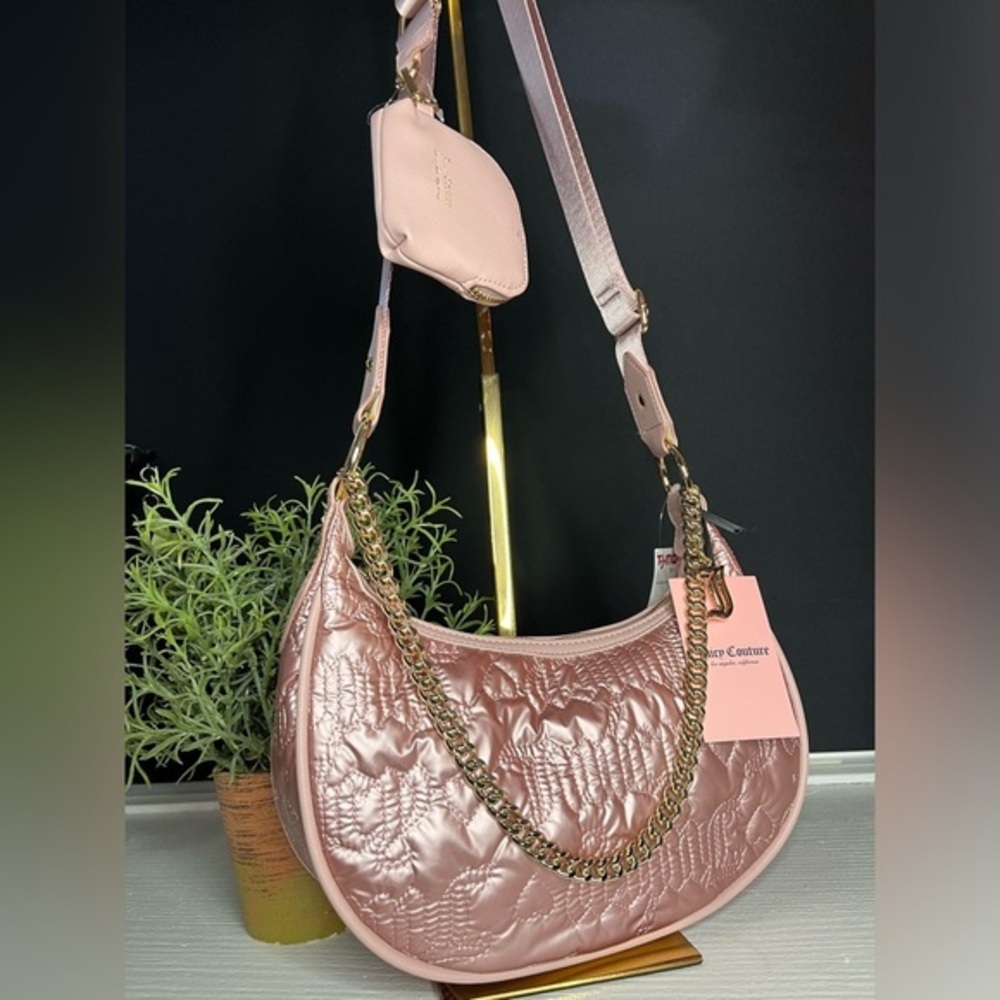 Juicy Couture Dusty Blush Half Moon Crossbody Bag & Coin Purse NWT